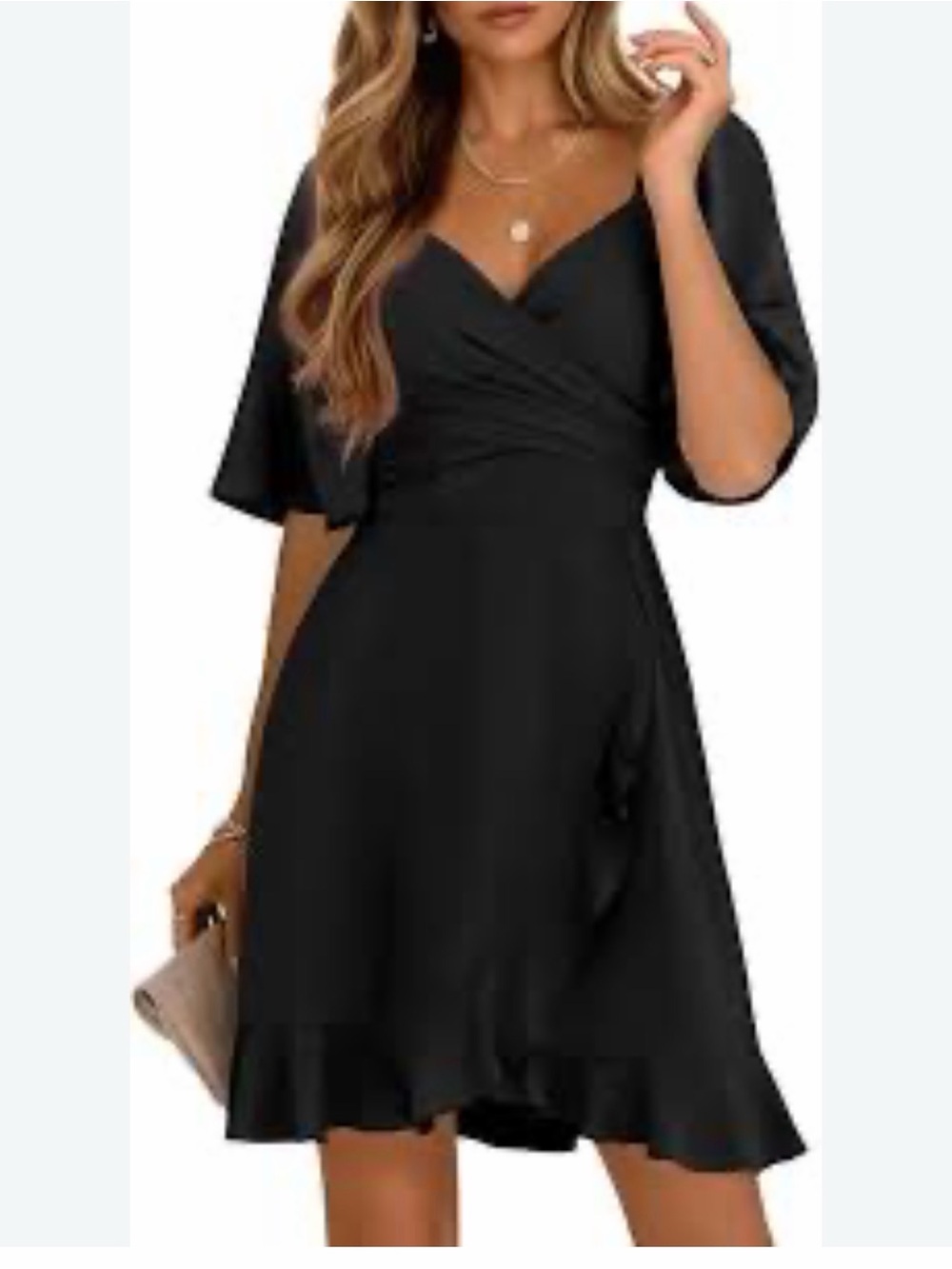 Elegant Black Wrap Midi Dress with Ruffle Hem